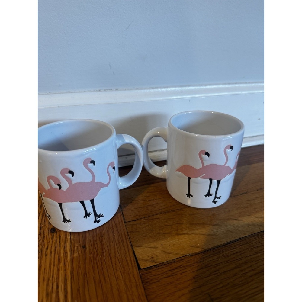 Vintage waechtersbach Set Of 2 White Flamingo Mugs West Germany FLAWS!! Read!‎